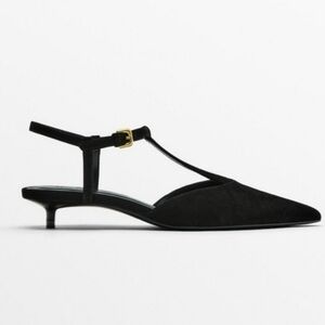 NEW Massimo Dutti Black Suede Slingback High-Heel Shoes